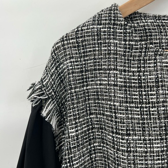 Strut & Bolt Tweed Balloon Sleeve Top Womens Large Black White Metallic - Picture 7 of 12